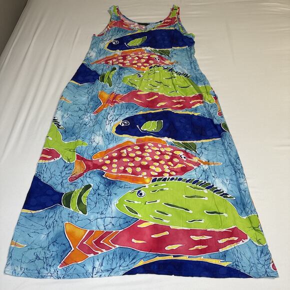Jams World 50 Years Hawaiian Colorful Print Sleeveless Maxi Dress XL Pockets EUC - Picture 1 of 16